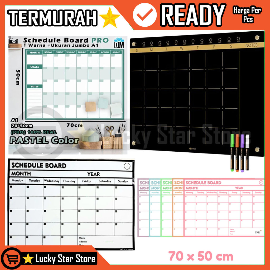 Schedule Board Dua Sisi Papan Tulis Karton Jumbo A1 70x50cm Profesional Whiteboard Lembaran Putih Bo