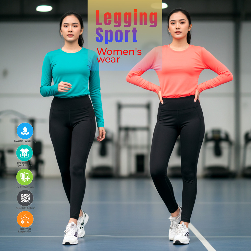 Celana Legging Wanita Highwaist Polos Premium - Legging Olahraga Yoga Gym Senam Anti Tembus Pandang