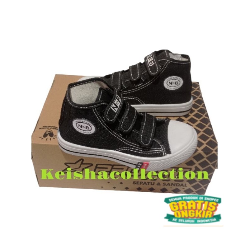 Sepatu sekolah sneakers skate fashion NB warrior both pendek hi Lo velcro kreket/ merah kuning pink 