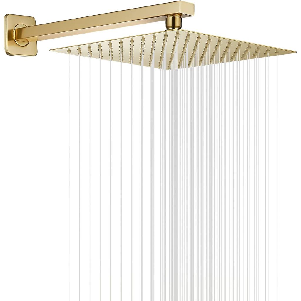 BAKALA  81012Inch Water Powered Rain Shower Head Bathroom Square Brush gold Shower head stainless st