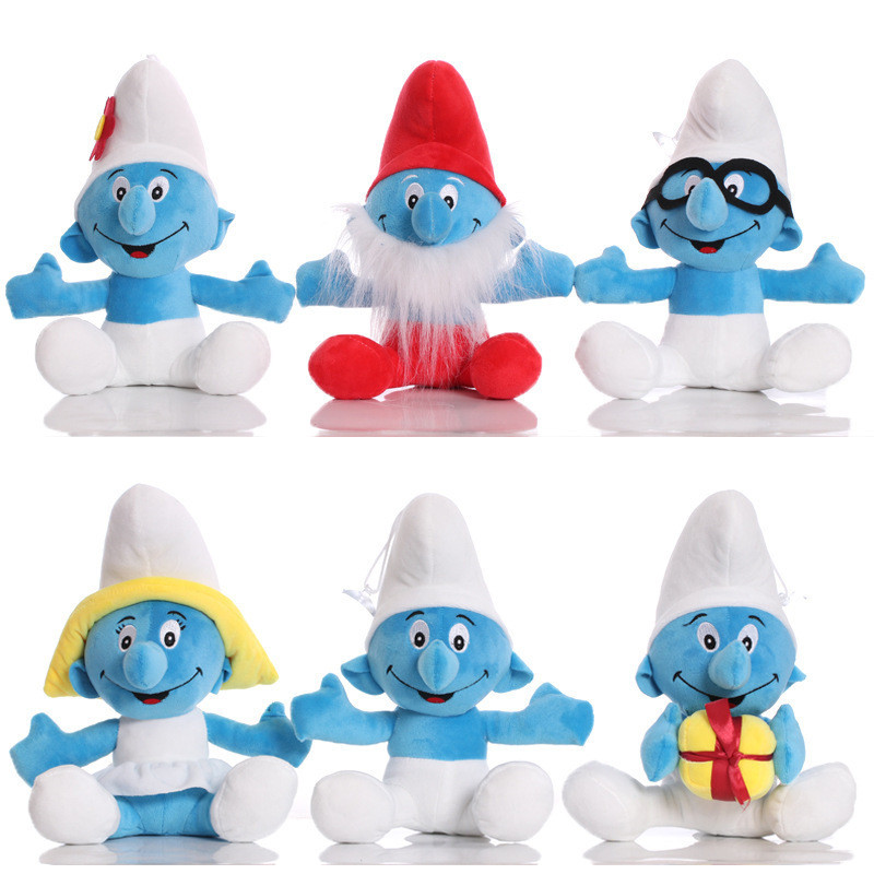New Style Kawaii 23cm Smurf Stuffed Plush Toy Sister Blue Elf Baby Doll Room Ornaments Girl Birthday