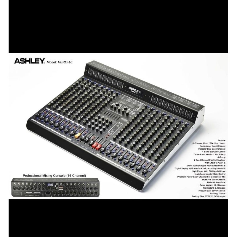 MIXER AUDIO ASHLEY HERO 16/HERO16 16CH usb bluetooth COMPRESSOR NEW ORIGINAL 16 CHANNEL
