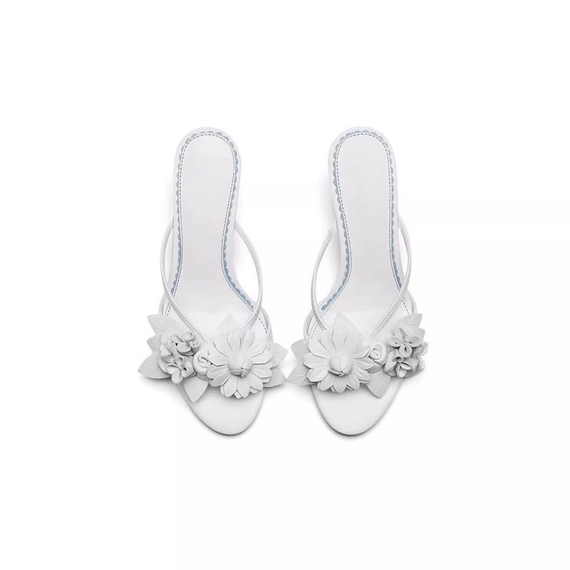 [COD]Sandal hak tinggi model baru untuk wanita, sandal selop motif bunga dengan ujung terbuka.
