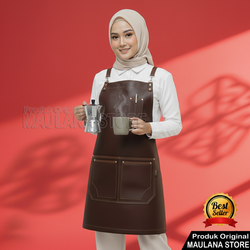 Apron Keren Bahan Kulit Celemek Barista Apron Keren Premium Celemek Masak Pria / Wanita Apron Barist