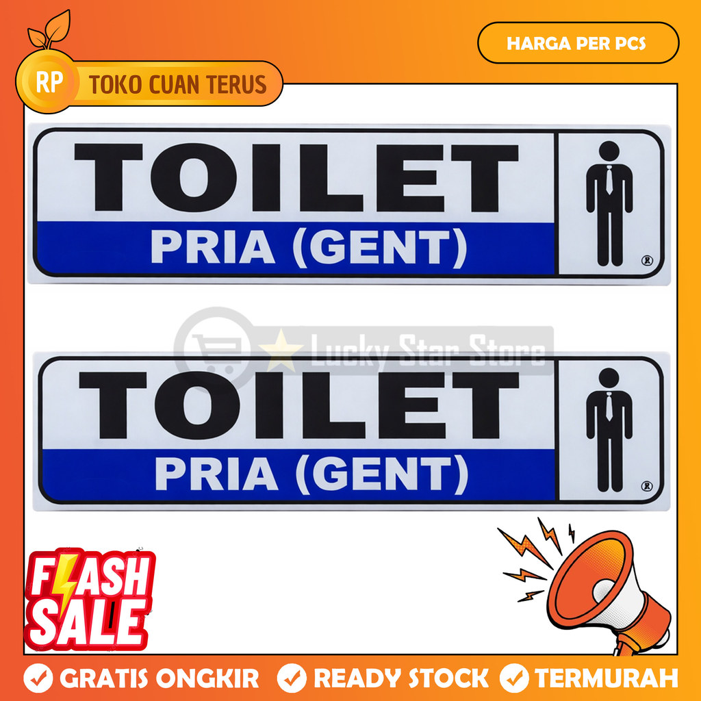 Label Akrilik Toilet Pria Papan Signage WC Sticker Tempel Dinding Kaca Sign Tanda Tulisan Acrylic Ac