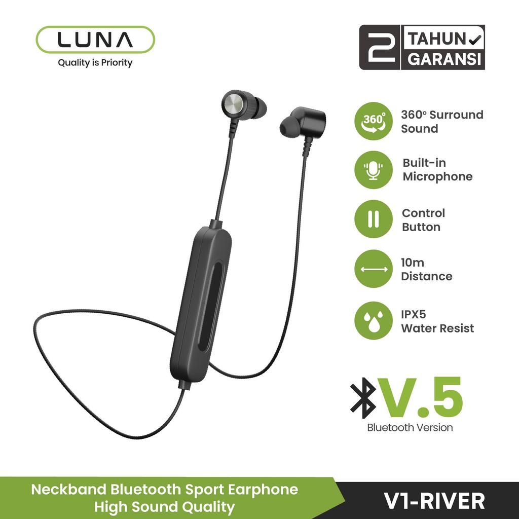 LUNA Headphone Otomatis Neckband Bluetooth V5 Suara Surround 360° Koneksi Bluetooth 5.0 Peringkat Ta