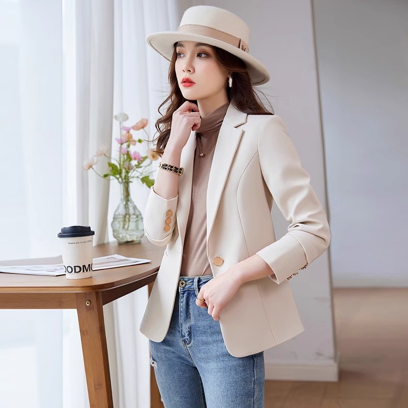 Spring Crop Outer Putih Kekinian Lengan Panjang Lebaran Jaket Outer Wanita Formal Blazer Wanita Oute