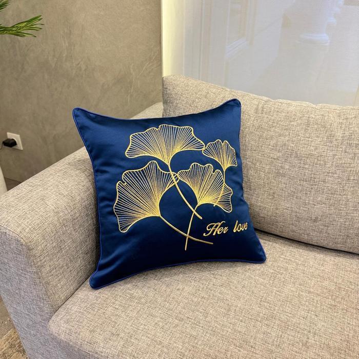 EvyThing Sarung Bantal Mewah Motif Bunga  Kualitas Impor 45x45 - BIRU-HERLOVE, 45X45