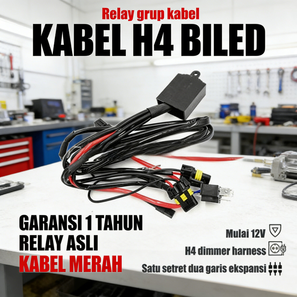 KABEL HID H4 RELAY ORI, MERAH SET BILED K6, GARANSI 1 TAHUN