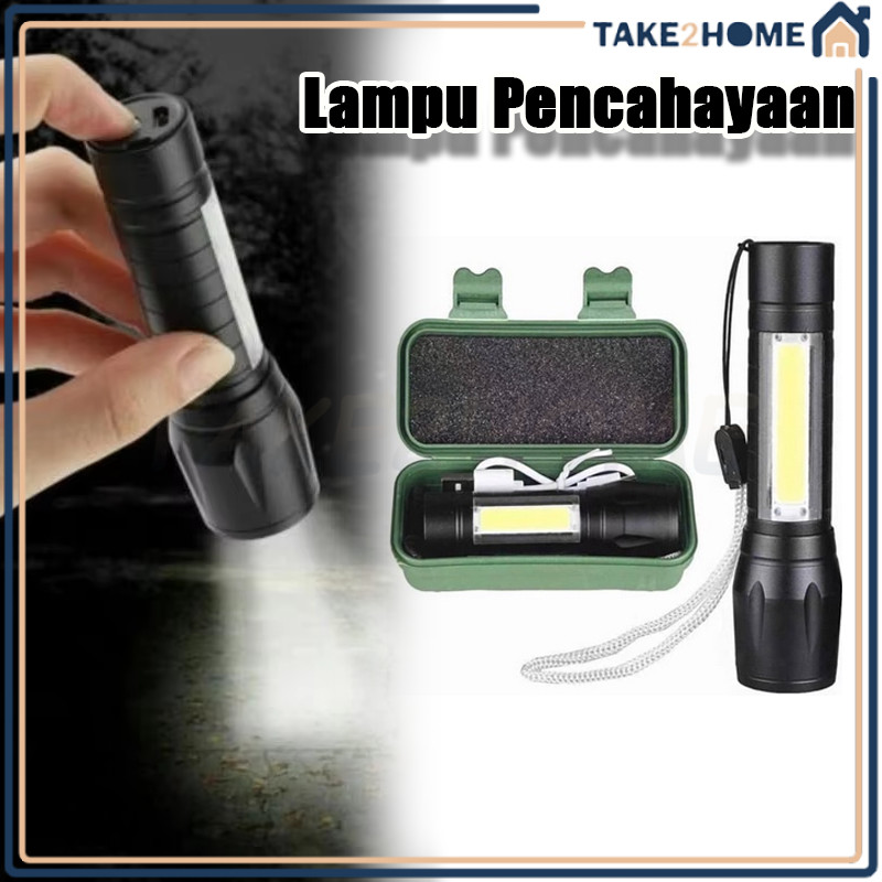 Lampu Senter Polisi Swat Mini Led Cob/Super Terang Zoom/USB Charger