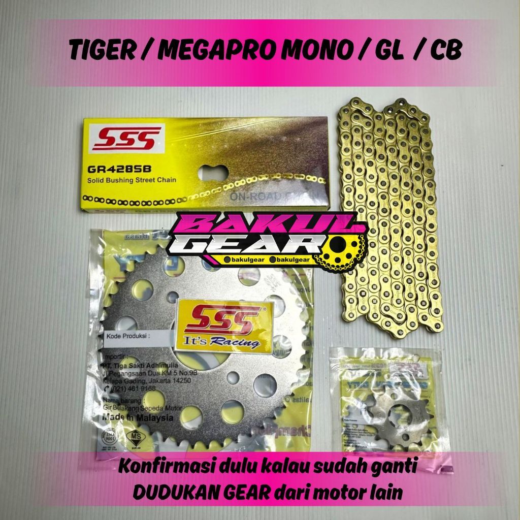 Gear set SSS Tiger Megapro Monoshock Mono New Verza CB GL Rantai 428