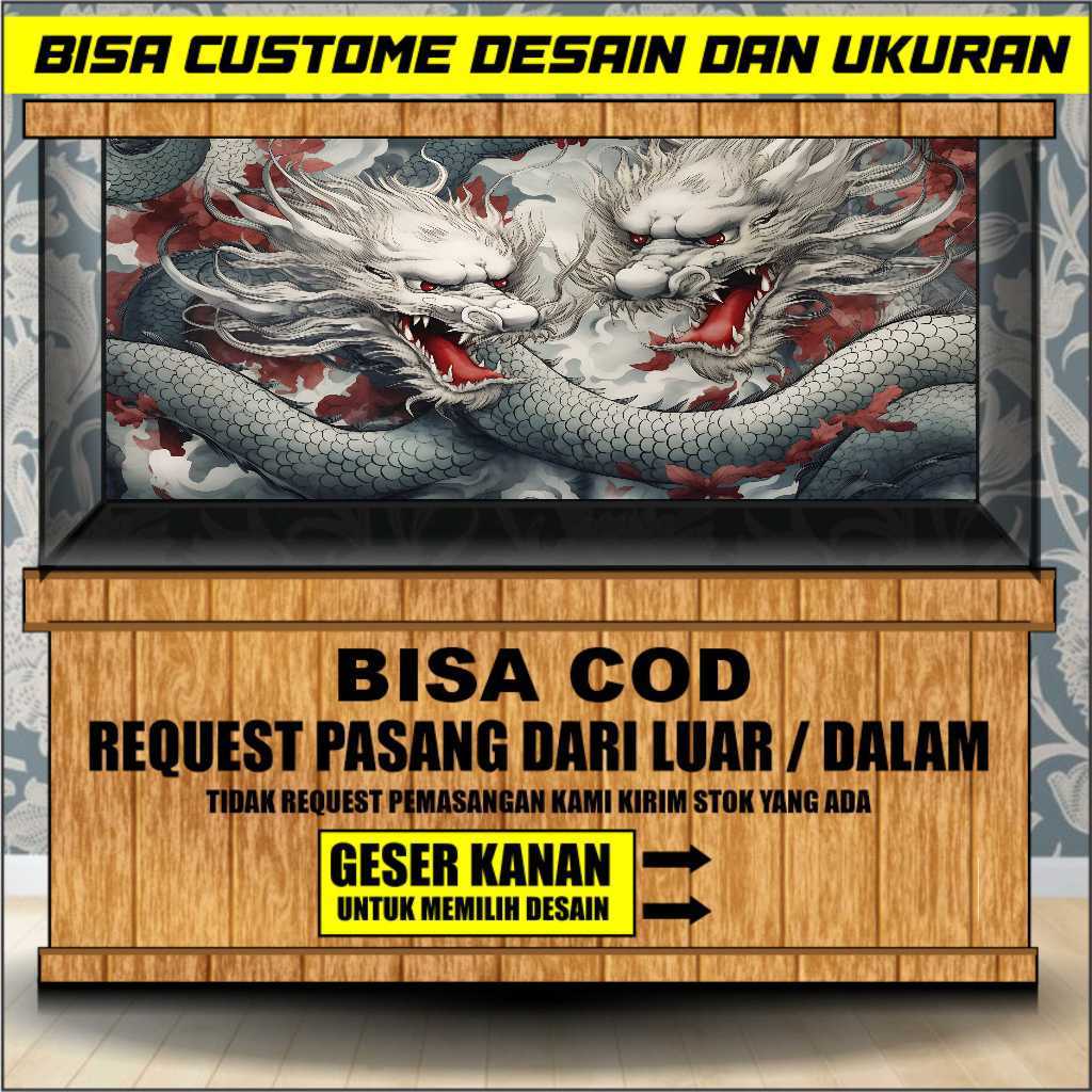 Sticker Aquarium,Wallpaper Aquarium,Stiker Kaca Aquarium,Background Aquarium Tema NAGA HA2