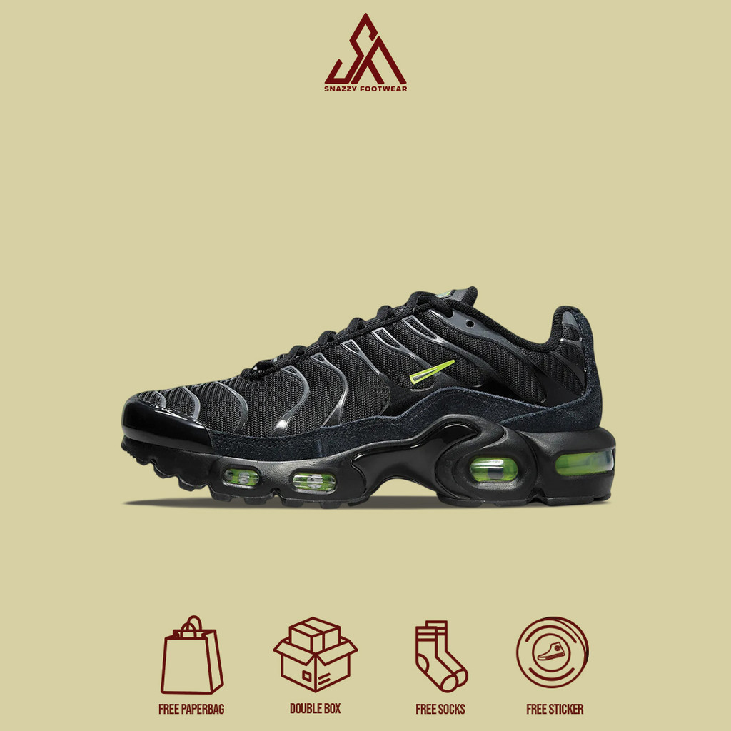 Sepatu Sneakers Nike Airmax Plus TN Black Volt GS 100% Original Unisex