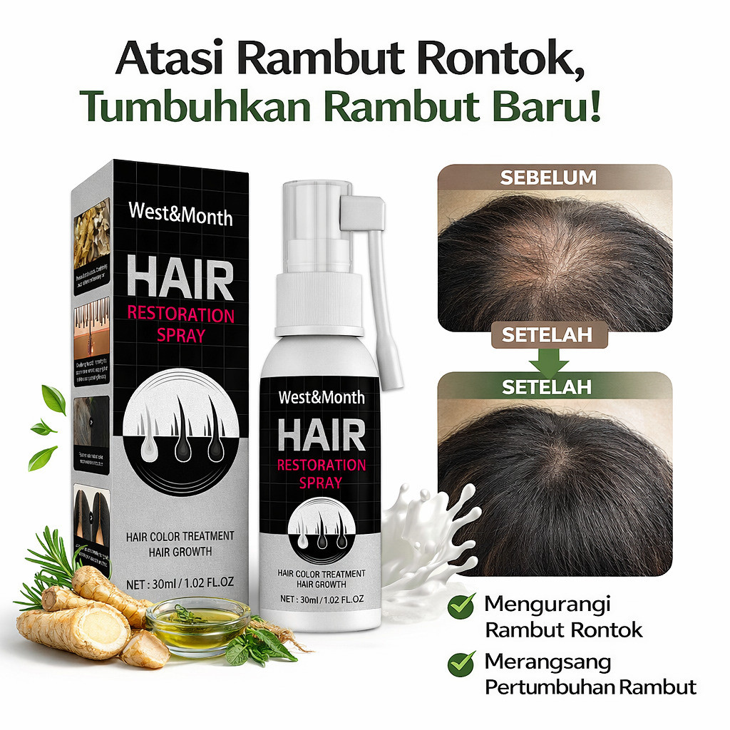 [Beli 1 Gratis 1]Spray Anti Rontok Rambut / Spray Hitamkan Rambut Herbal / Spray Rambut Ekstrak Herb