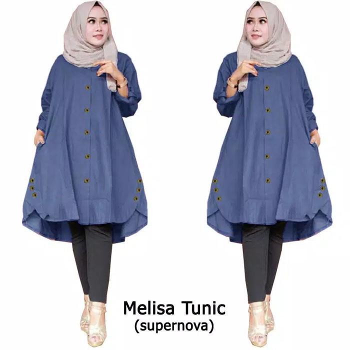 AP melisa tunic,pakaian gamis tunic jumbo,baju atasan muslim wanita - Biru, XL
