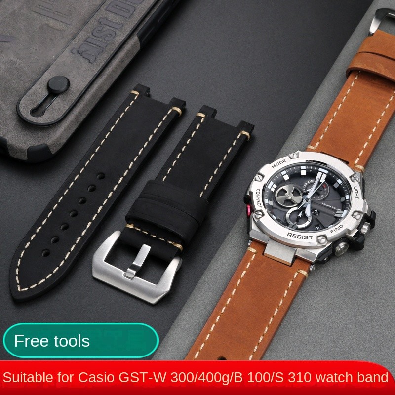 Suitable for Casio G-SHOCK genuine leather wat strap GST-B100 W300 410 310 S110 W130L 400G S310 S210