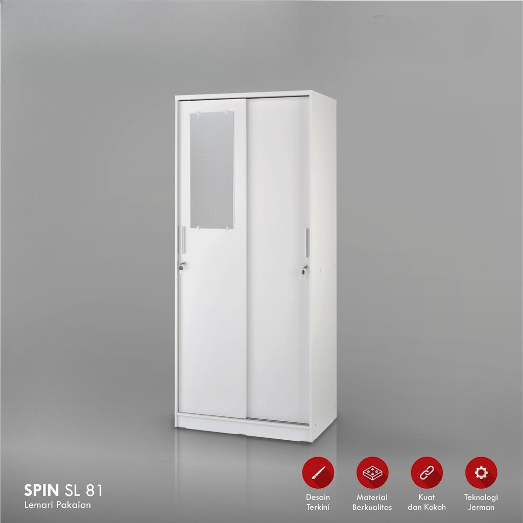 HAPPY IDEA - Lemari Pakaian Pintu Geser Minimalis Elegan Murah White Lemari Baju / SPIN SL 81 SPIN S
