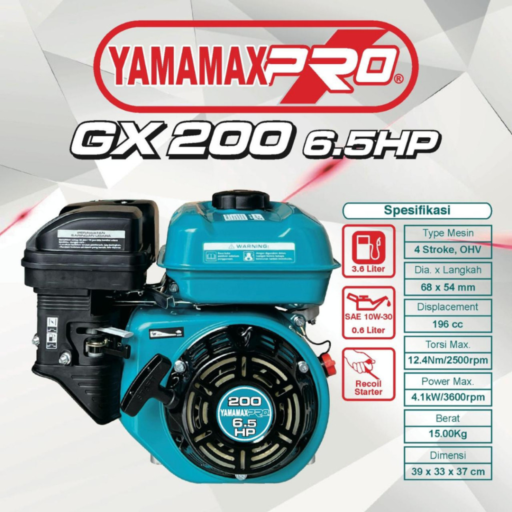 MESIN MOTOR ENGINE PENGGERAK asahi JEPANG Mesin Penggerak Yamamax Pro GX200 / Engine Yamamax Pro 6.5