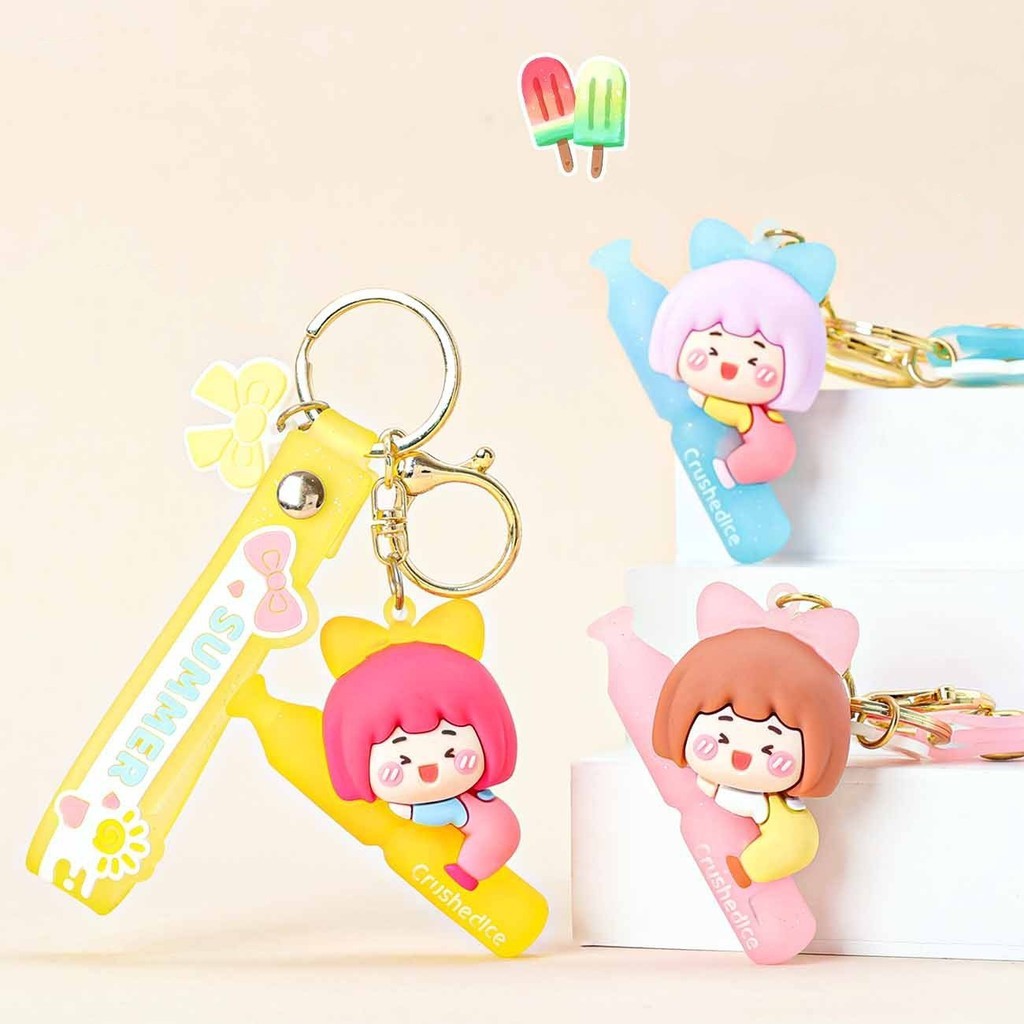 Kartun Boneka Es Loli Gadis Gantungan Kunci Tas Sekolah Liontin Ornamen Boneka Mesin Mainan