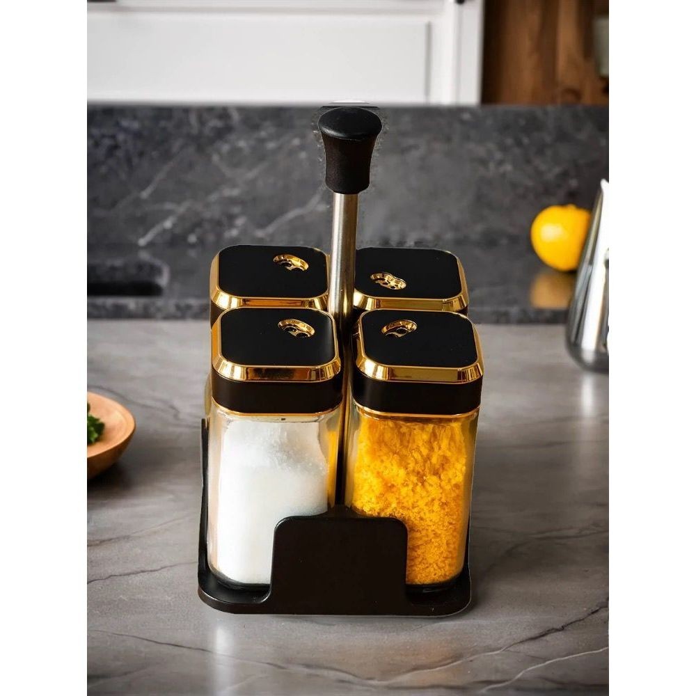 Wadah Bumbu Dapur 4 Jar Rack Set Premium / Calacatta Condiments