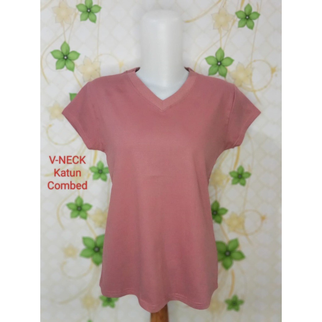 Kaos V-Neck Polos Wanita Cotton Combed Asli Tshirt Premium
