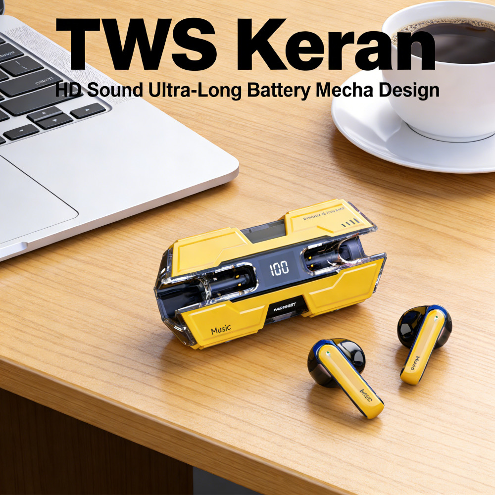 Tampilan ultra-panjang kapal perang TWS nirkabel kualitas suara HD Headset Bluetooth mecha keren mec