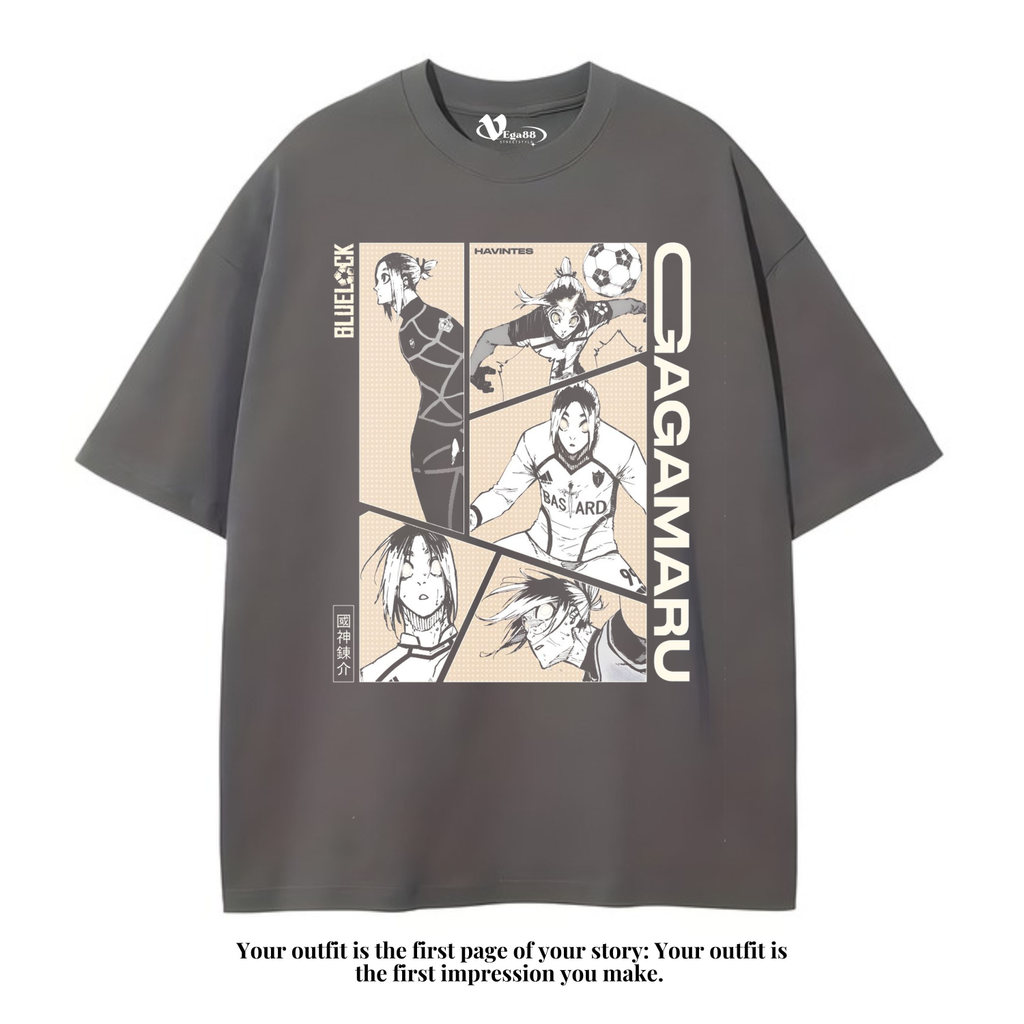 VEGA88 *gagamaru anime blue lock* Kaos oversize | t-shirt oversized | oversize dark grey | vintage t