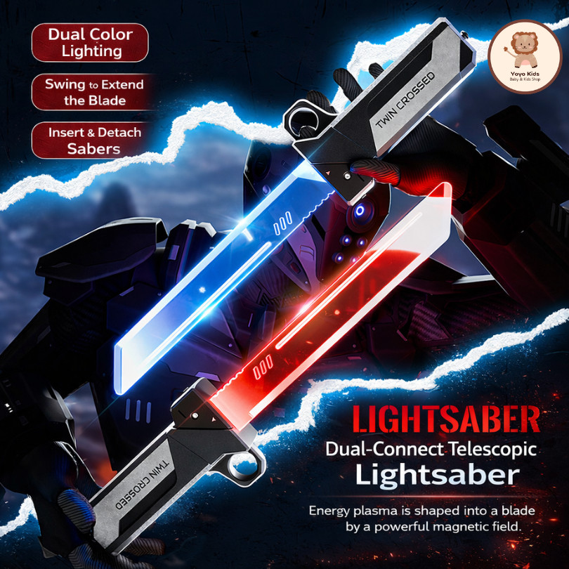 Mainan Anak Laki Laki Pedang Pedangan Lampu LED Bergetar Suara Dua Pedang Dual Blade Twin Cross SNI
