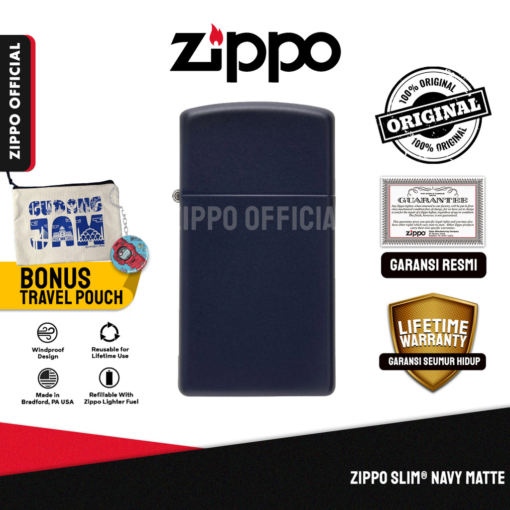 Zippo Slim® Navy Matte 1639 | Garansi Lifetime | Original USA