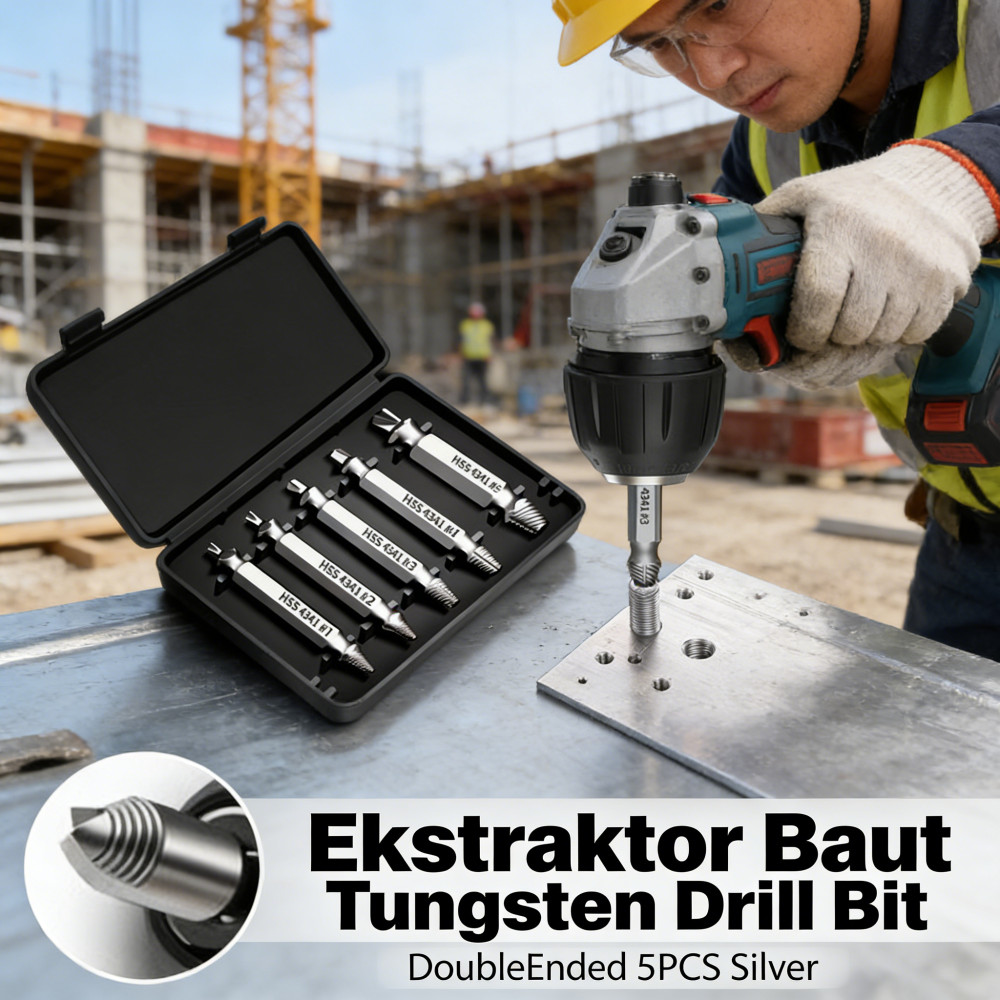 Ekstraktor Patah Tungsten Carbide 5PCS Set Dril Baut Sekrup Remover Bit Silver End Double