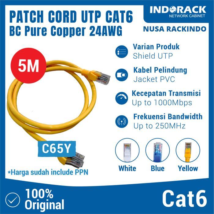 C65Y - PATCH CORD 5 METER UTP CAT 6 KABEL LAN - KUNING