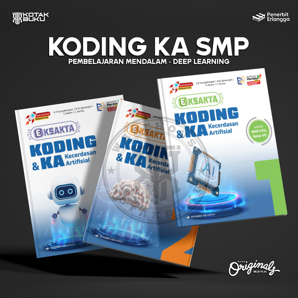 [ Erlangga ] Buku Eksakta Koding kelas 7 8 9 SMP / MTS / Koding SMP / Pembelajaran Mendalam / Deep L