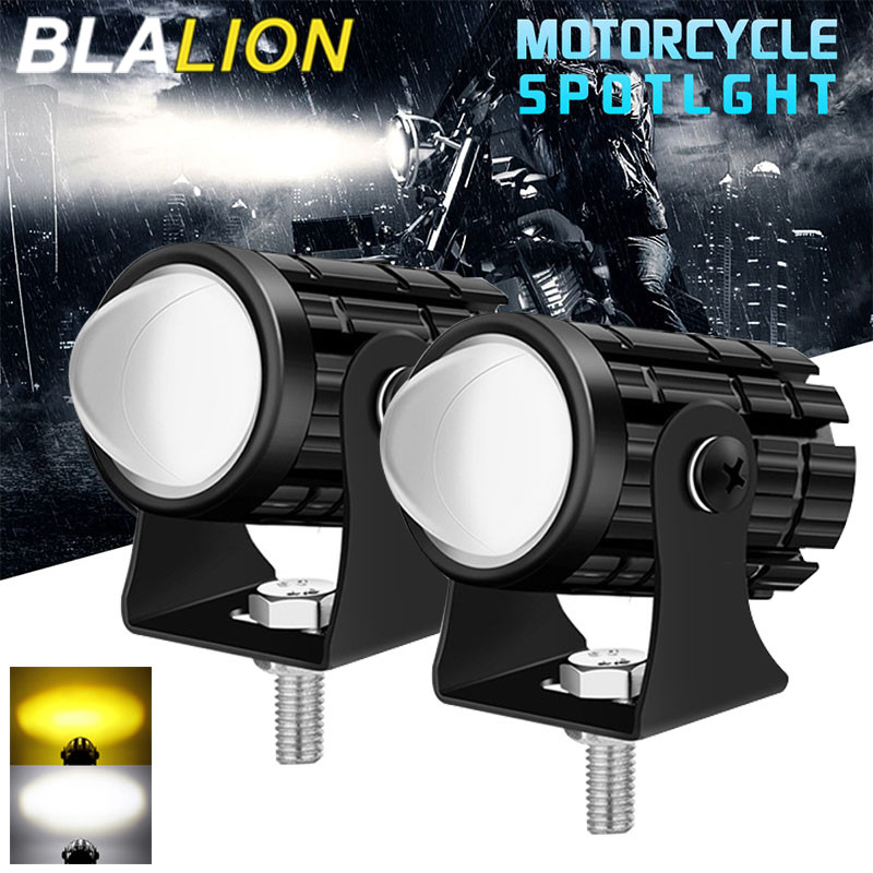 BLALION Motorcycle LED Headlight Mini Dual Color LED Spotlights Projector Lens Headlight Moped Worki