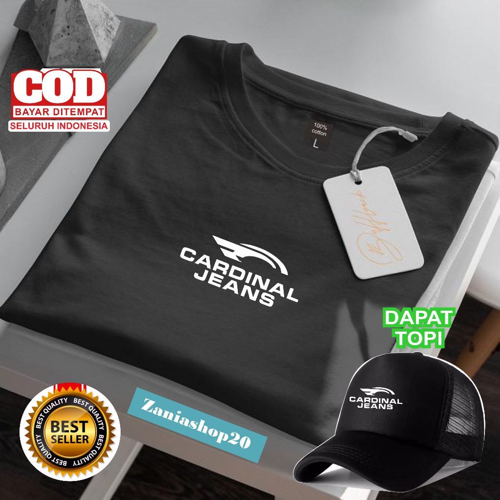 Diskon baju Kaos Distro Cowok CARDINAL JEAN TEXT Putih ( Gratis Topi ) Cutton Combed 100% / kaos dis