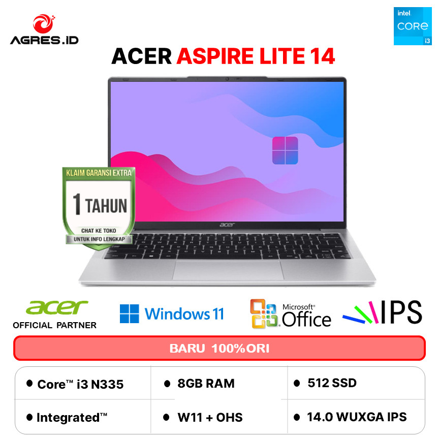 ACER ASPIRE LITE AL14 CORE I3 N355 8GB 512GB W11+OHS 14.0WUXGA IPS