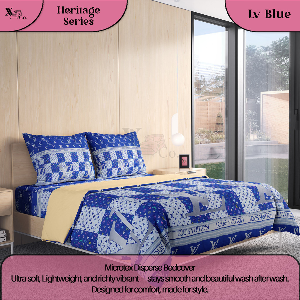 XnCo Bedcover Sprei Set Karet Anti Geser | Heritage Series Lv Blue | Termurah & Terlaris Uk Queen 16
