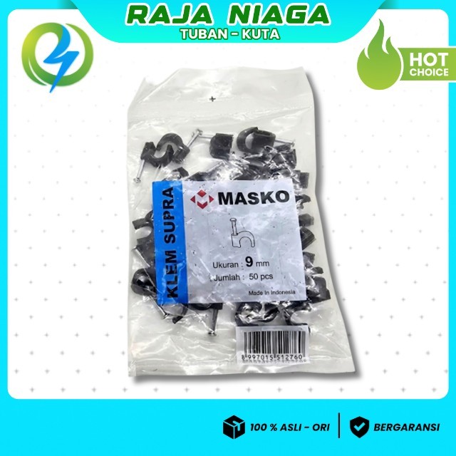 Klem 9mm Hitam Masko Ecer – Clamp Pengikat Kabel / Pipa Kecil Kuat, Rapi dan Tahan Lama