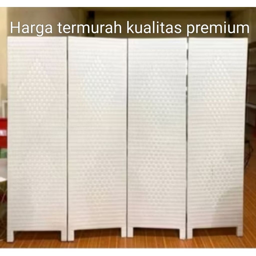 Penyekat Ruangan Rotan Sintetis Putih Minimalis Lipat