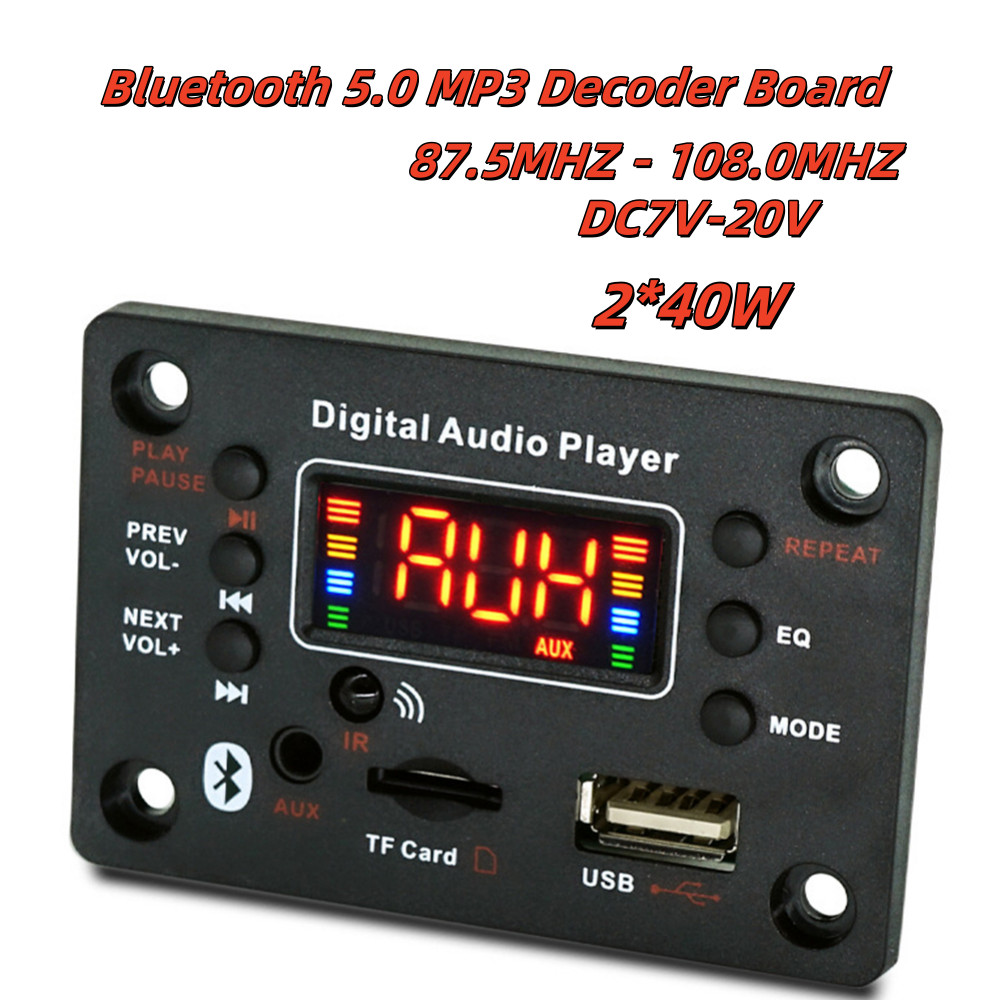 Papan Dekoder MP3 Bluetooth 5.0 2*40W Amplifier Pemutar Audio 12V DIY Pemutar MP3 Modul Radio FM Mob