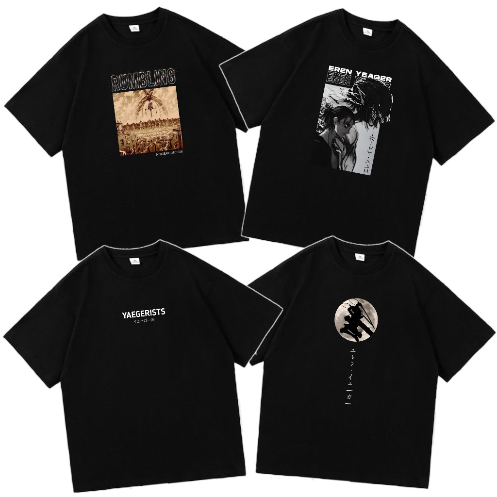 BAJU KAOS ANIME SHINGEKI NO KYOJIN EREN YAEGER MIKASA RUMBLING TITAN MOTIF TERBARU HARGA TERMURAH
