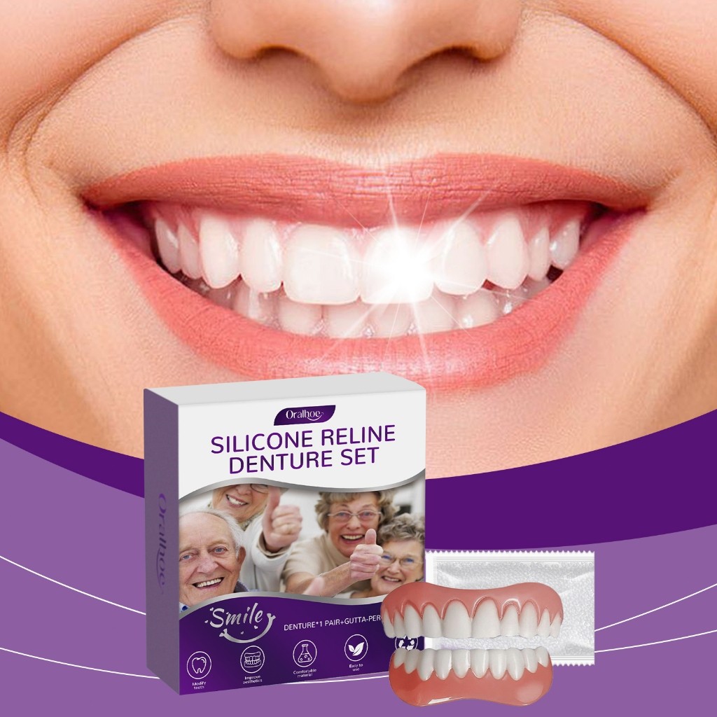 Oralhoe Gigi Palsu Lepas Pasang 1set Gigi Palsu Instan Atas Bawah Merapikan Teeth Gingsul Palsu Lepa