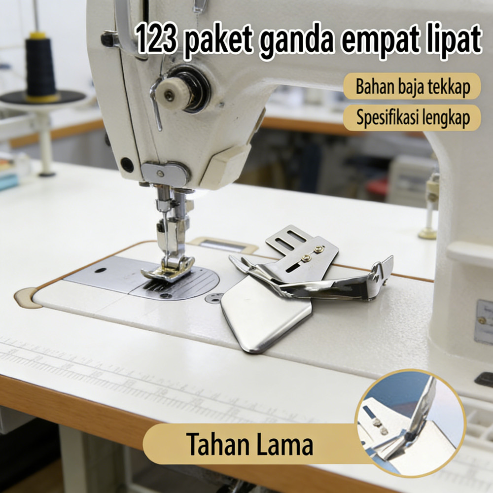 Pembuat Pinggiran Kain Universal Mesin Jahit Bisban 30/32/34mm Alat Lipat Kain 4 Lipatan Ganda Mesin