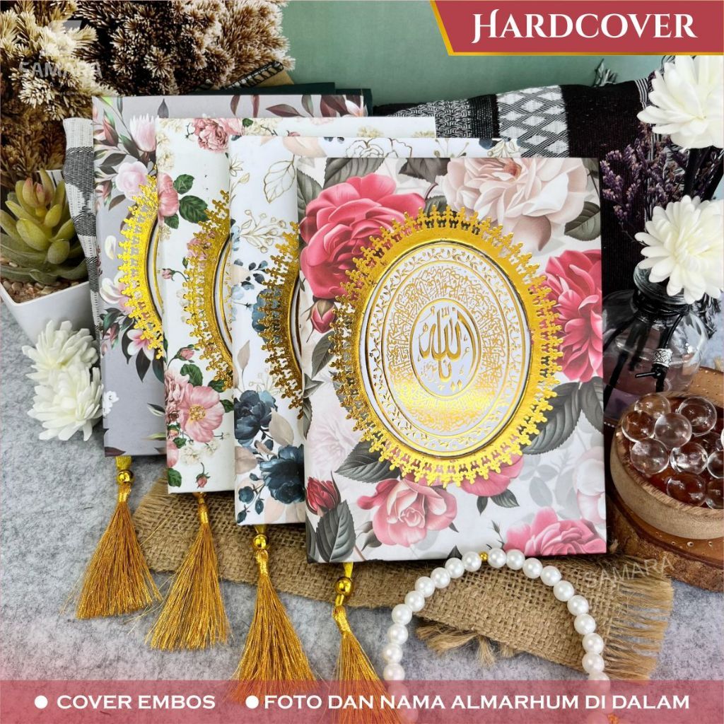 Buku yasin dan tahlil hardcover custom bunga lengkap 40 100 1000 harian EMBOS BUNGA SHAFA