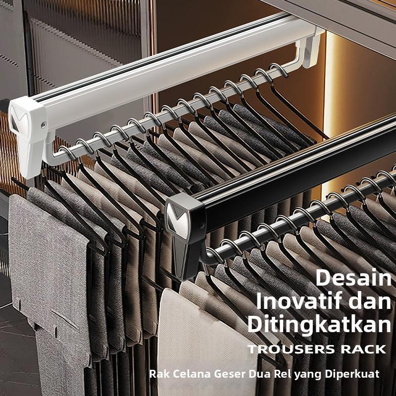 Gantungan Baju Tarik Rak Rel Gantungan Celana Teleskopik Batang Rel Pants Rack Pakaian Tarik Rak Rel