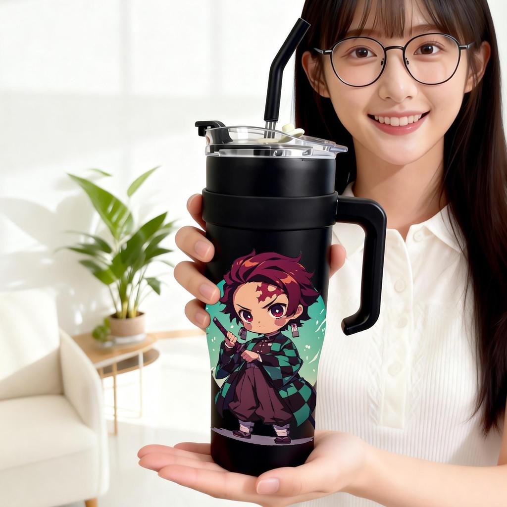 Tumbler Botol Minum Motif Anime Demon Slayer Karakter Tanjiro 1182ml Jumbo– Botol Minum Besar Kekini