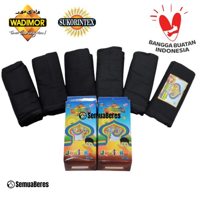 sarung wadimor junior anak  warna hitam polos Motif Muslim - Hitam
