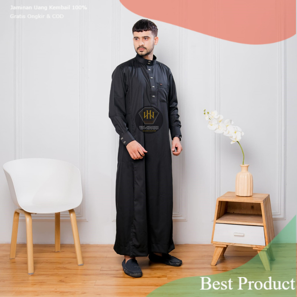 Jubah Gamis Pria Dewasa Lengan Panjang Manset Bahan Katun Maroko Premium Kancing Motif- pakaian pria