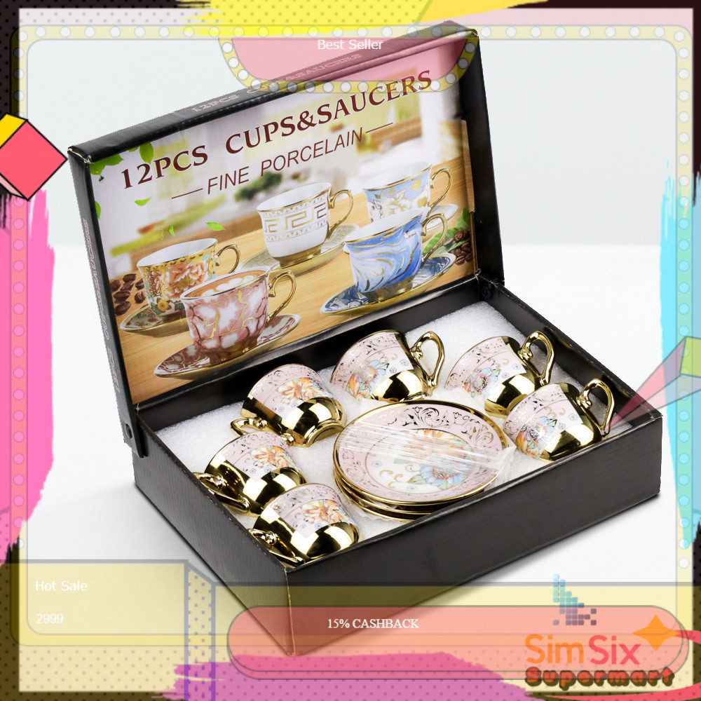 Cangkir Teko Keramik Piring Lepek Tatakan Kecil Mini Set 6 in 1 Tea Cup Teh Kopi Minum Dapur Hampers