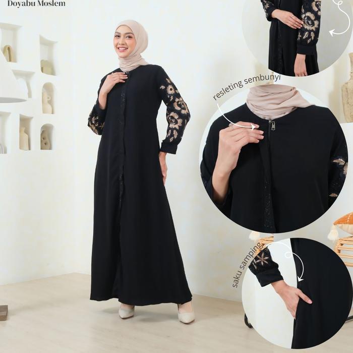 Abaya  gamis hitam jet ack arab madinah bordir tearu 0 - 0 bordir, M