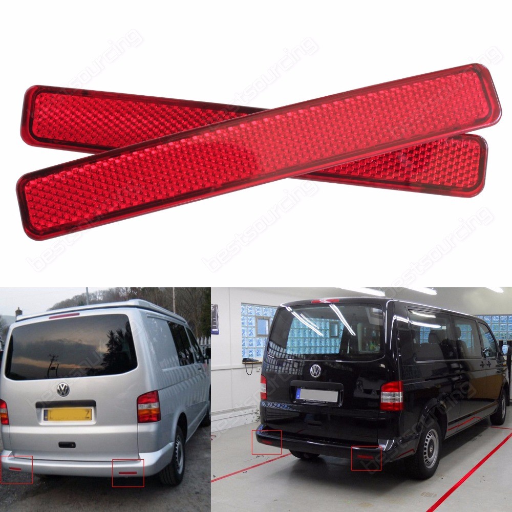 ANGRONG 2x For VW Transporter T5 Red Rear Bumper Reflector Caravelle / Multivan (Pre-facelift) 2003-